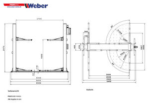 2-Säulen Hebebühne "P4000G" Weber-Profi-Serie