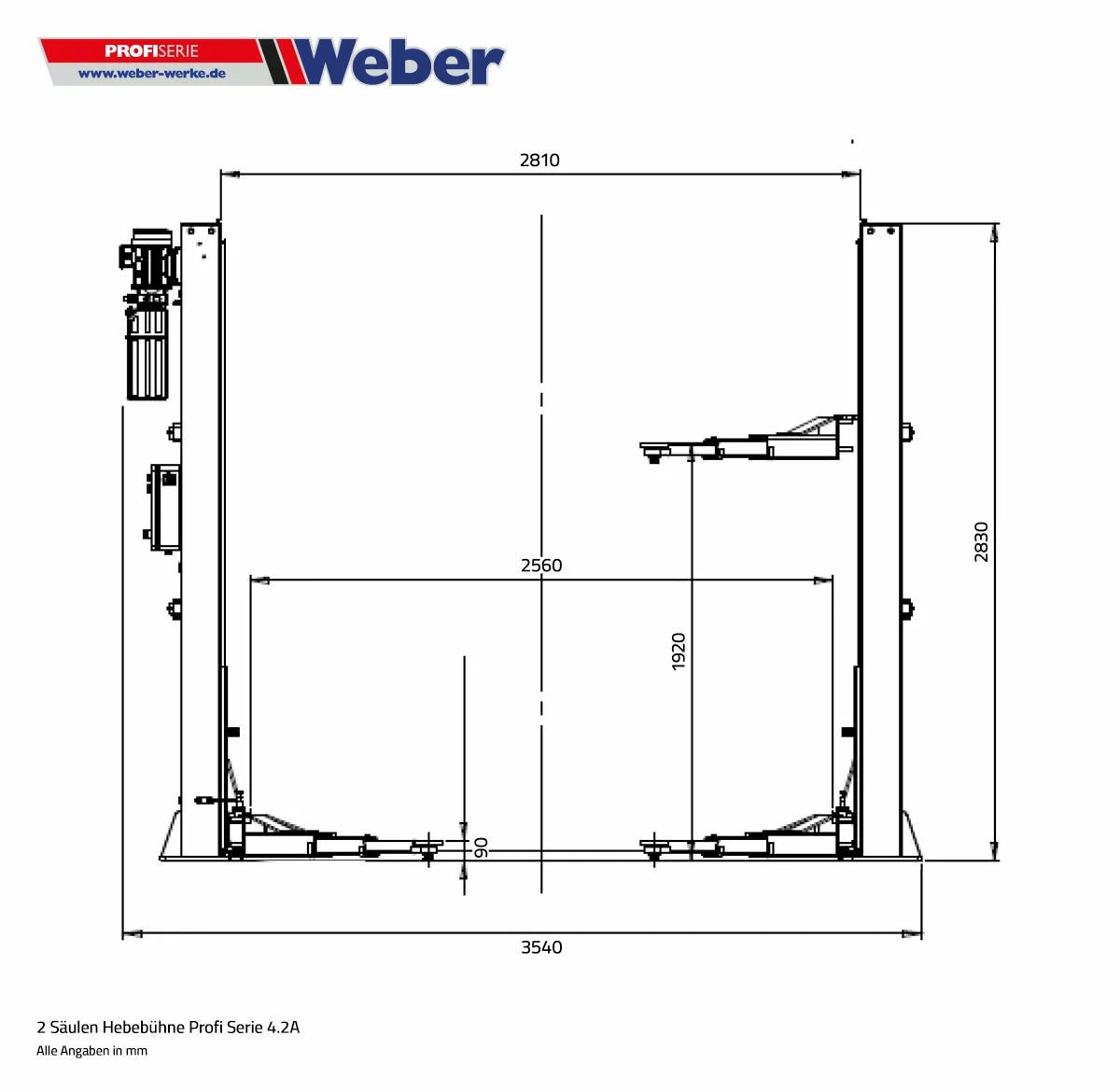 2-Säulen Hebebühne "4.2A" Weber-Profi-Serie bis 4200kg