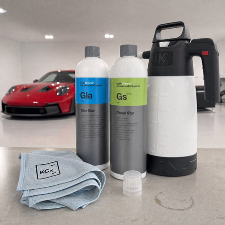 Detailing1 Auto-Reinigungsset "Innenraum" — Koch-Chemie Green Star „Gs“ 1 Liter + Dosing Cap + Koch-Chemie Glas Star „Gla“ 1
