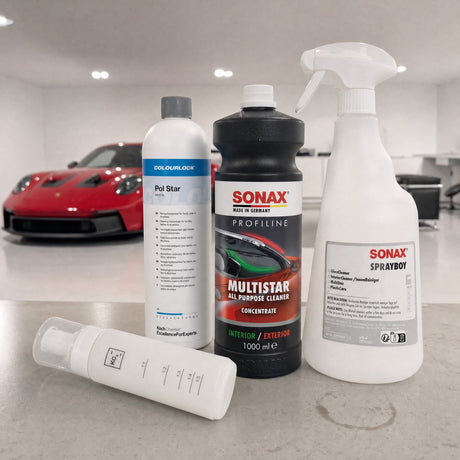 Detailing1 Auto-Reinigungsset "Innenraum" — SONAX PROFILINE MultiStar 1 Liter + COLOURLOCK „Pol Star“ 1 Liter + Foamer Bottle