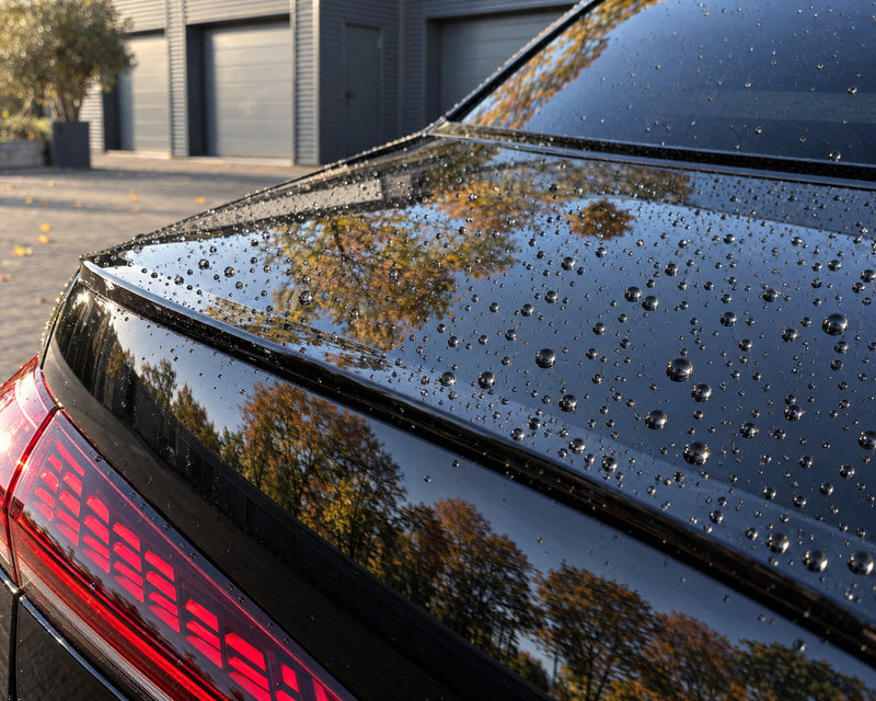 Detailing1 résultat sur l’Audi RS 5 noire — coffre sans taches de résine, protégé, l’eau perle