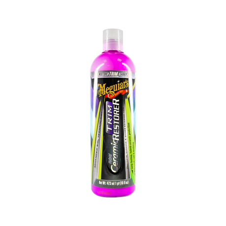 Meguiar's Hybrid Ceramic Trim Restorer: SiO2-Formel für ausgeblichenen Kunststoff & Gummi — stellt sattes Schwarz wieder her und schützt dauerhaft.