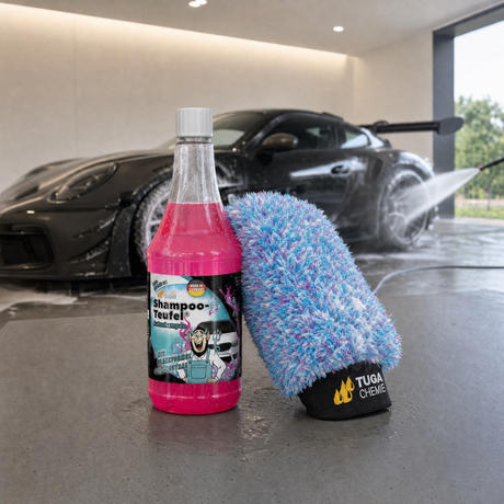 Detailing1 TUGA Chemie Shampoo-Teufel® Autoshampoo 1000 ml + Waschhandschuh — Set für die kratzerfreie Handwäsche